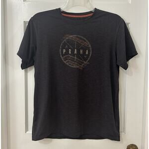 Prana‎ Performance Graphic Logo Athletic Stretch T-Shirt Heathered Gray Sz M